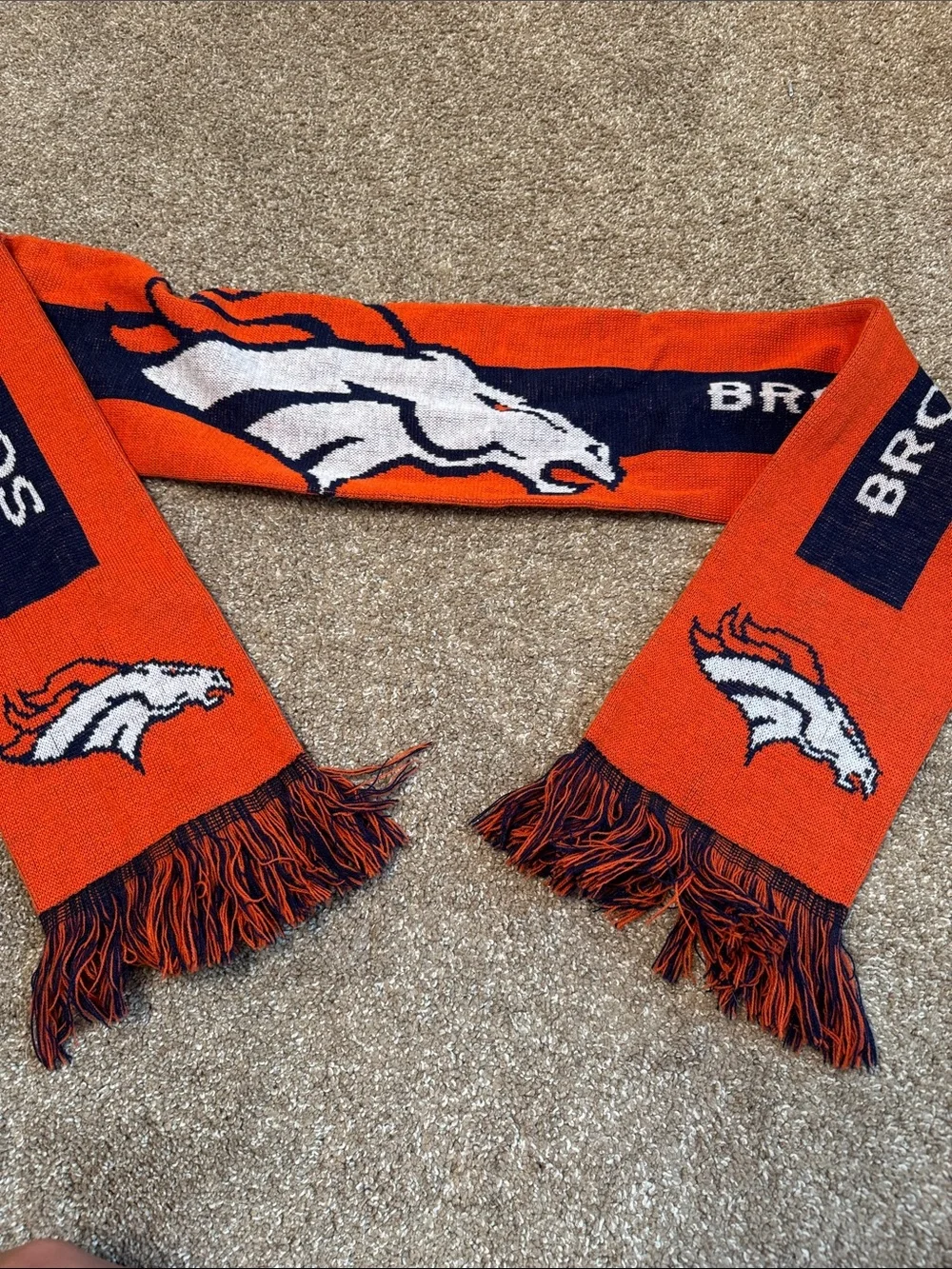 Denver Broncos Knit Team Scarf - Orange & Navy knit tasseled chunky Game Day